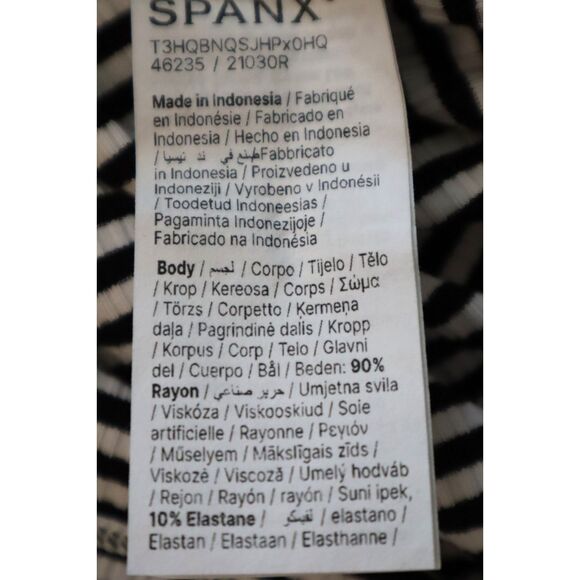 SPANX 21030R Women's Sz M Black/White Striped Stretch Ribbed Polo Top - Picture 4 of 8